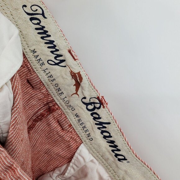 Tommy Bahama 100% Linen Burnt Red Striped Men's Island Resort Vacation Shorts 36 - Picture 4 of 6